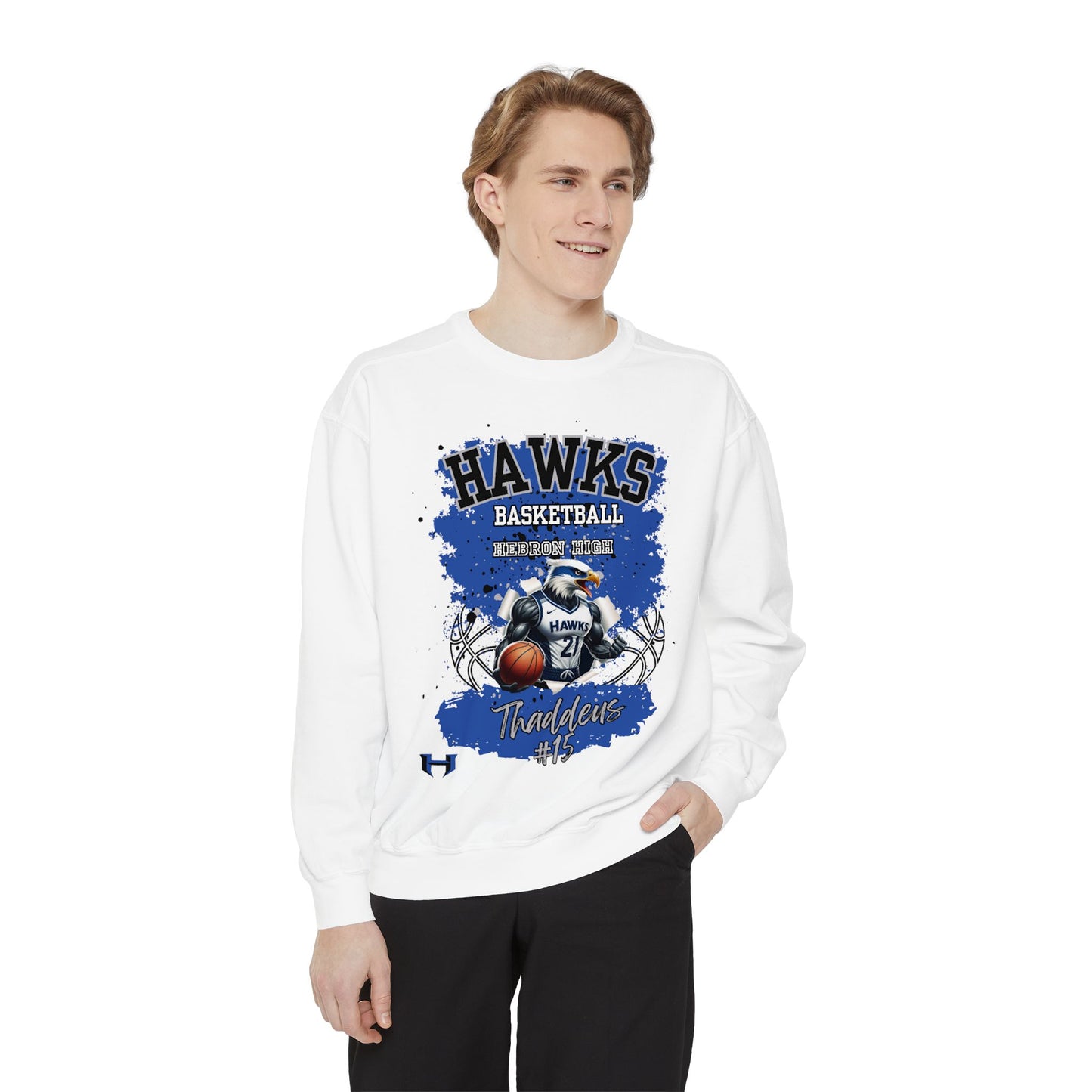 Customizable Hebron Hawks Basketball Sweatshirt, Unisex Sportswear, Garment-Dyed Hoodie, Team Spirit Apparel, Comfortable Athleisure, Perfect for Game Days