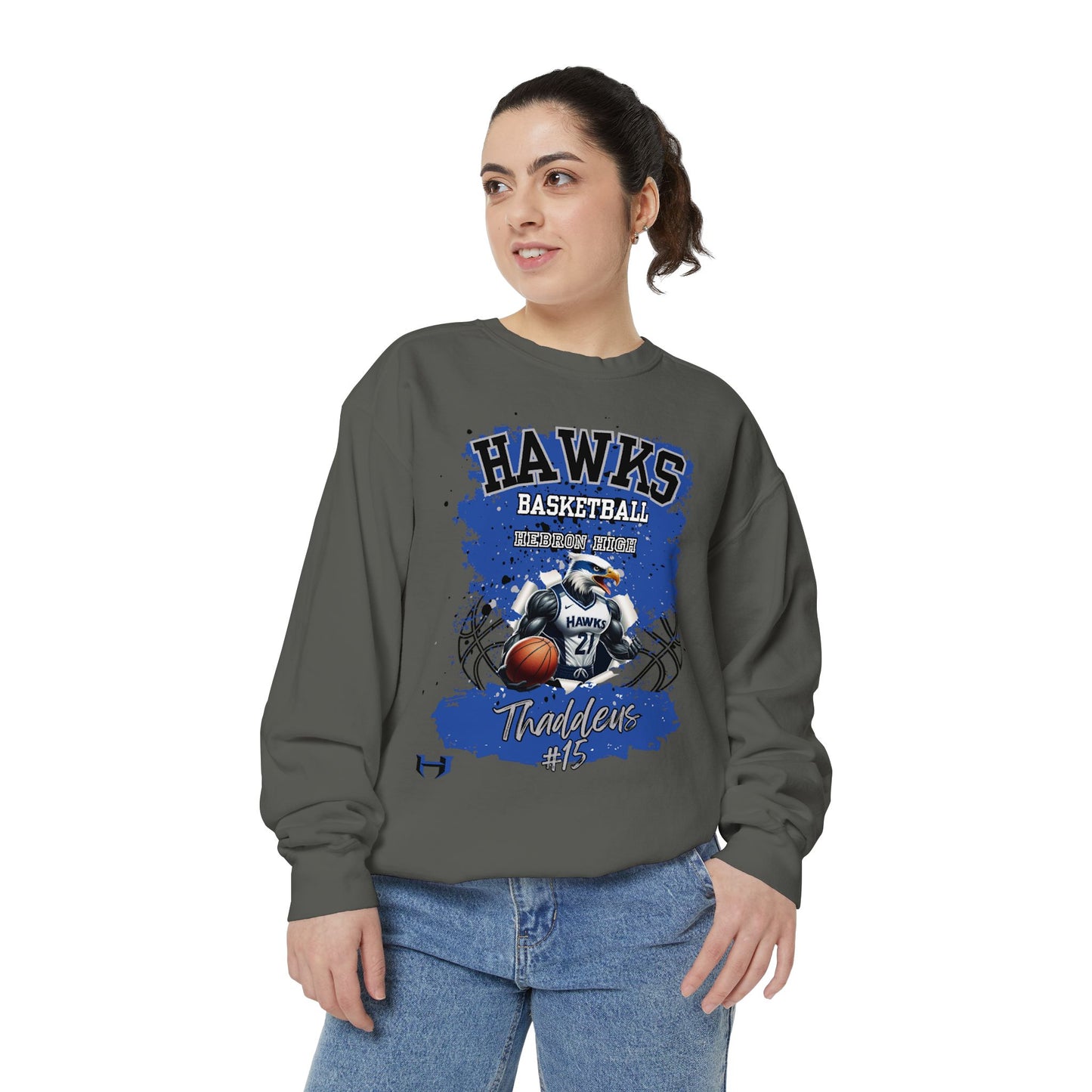 Customizable Hebron Hawks Basketball Sweatshirt, Unisex Sportswear, Garment-Dyed Hoodie, Team Spirit Apparel, Comfortable Athleisure, Perfect for Game Days