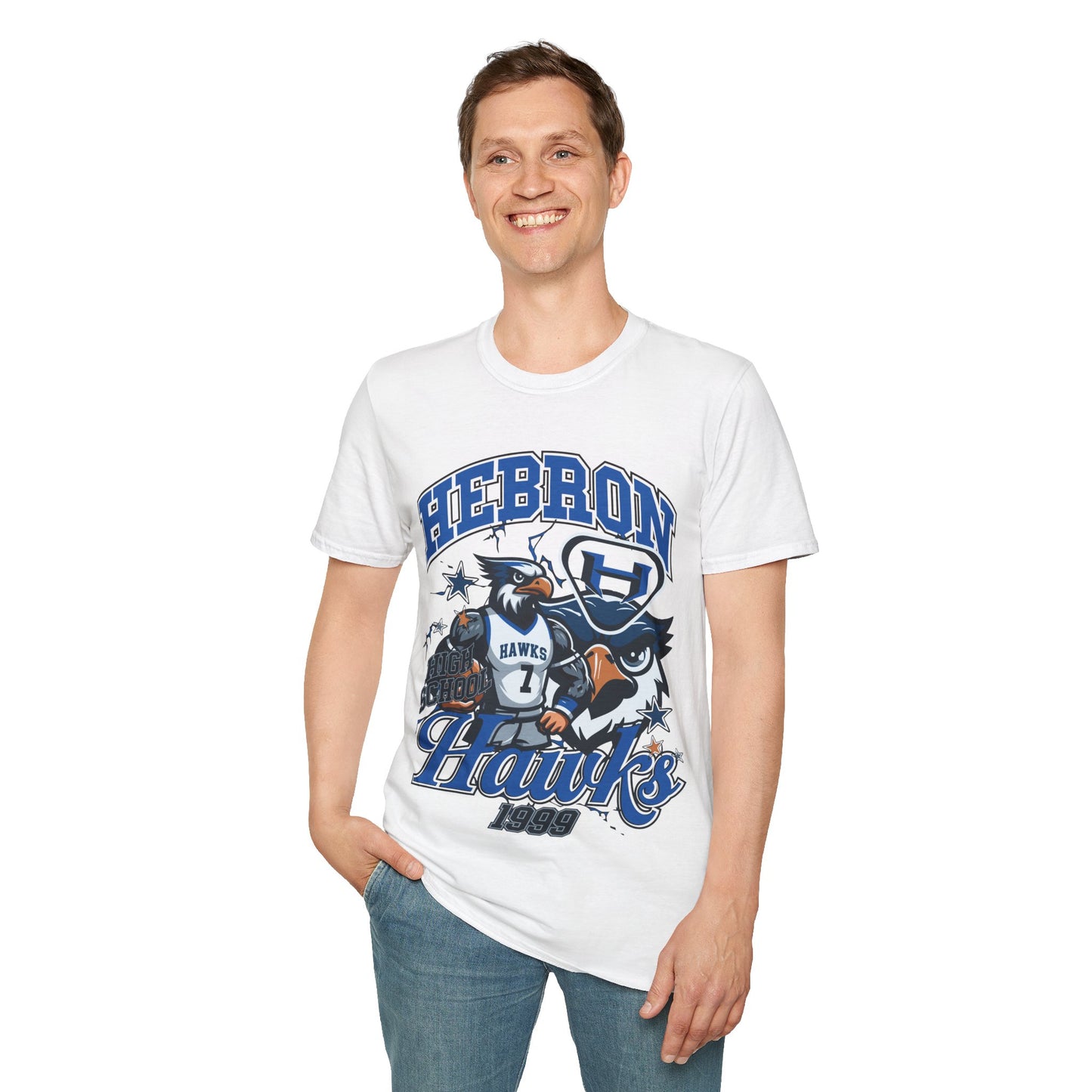 Hebron Hawks Vintage Unisex Softstyle T-Shirt, School Spirit Tee, Graduation Gift, Sports Event Apparel, College Nostalgia Wear