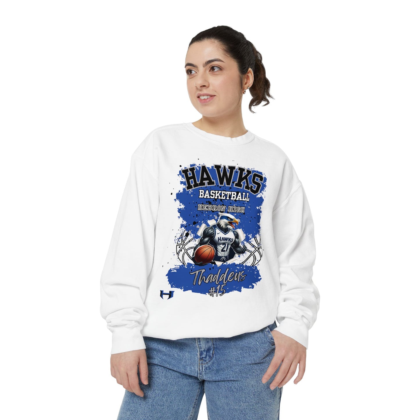 Customizable Hebron Hawks Basketball Sweatshirt, Unisex Sportswear, Garment-Dyed Hoodie, Team Spirit Apparel, Comfortable Athleisure, Perfect for Game Days