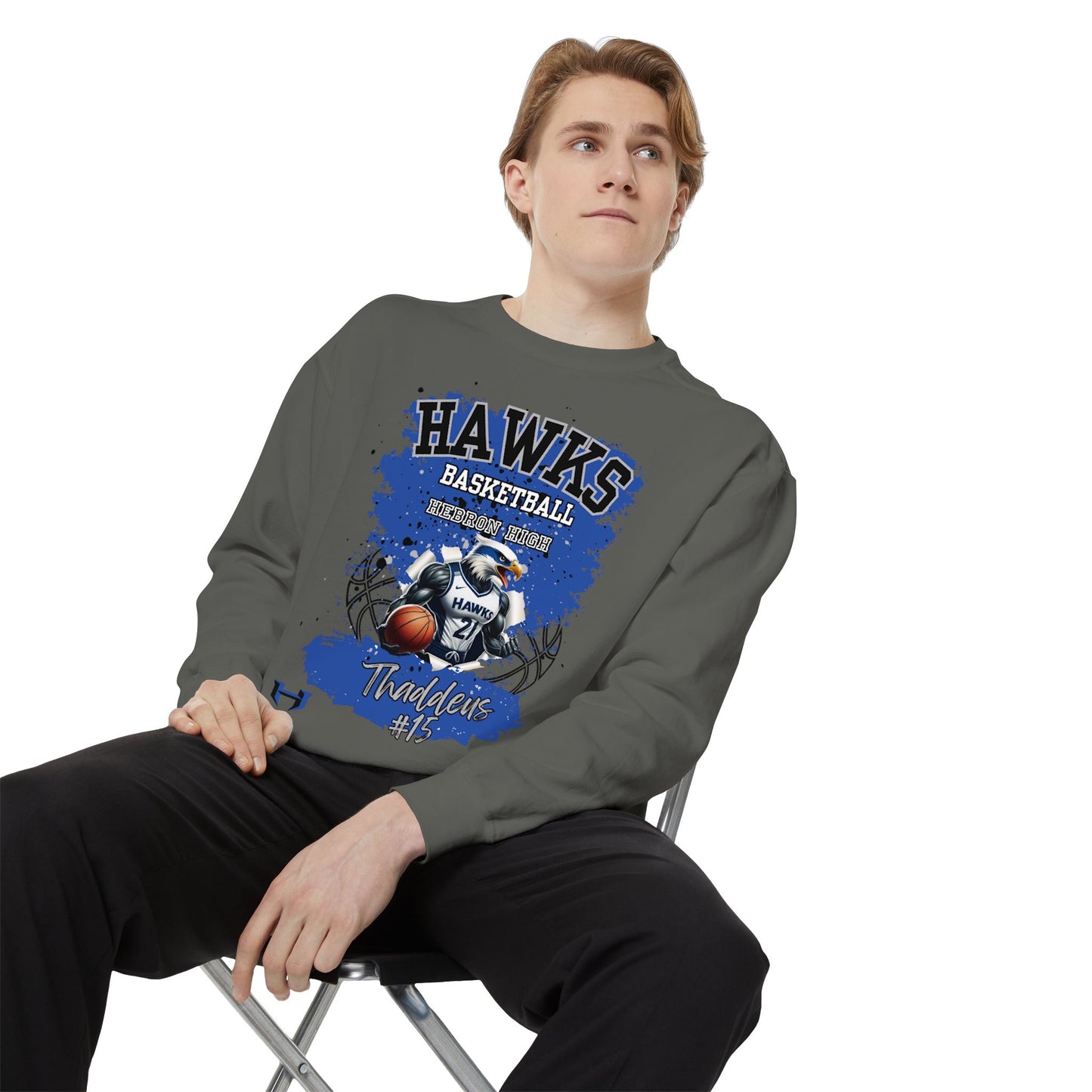 Customizable Hebron Hawks Basketball Sweatshirt, Unisex Sportswear, Garment-Dyed Hoodie, Team Spirit Apparel, Comfortable Athleisure, Perfect for Game Days