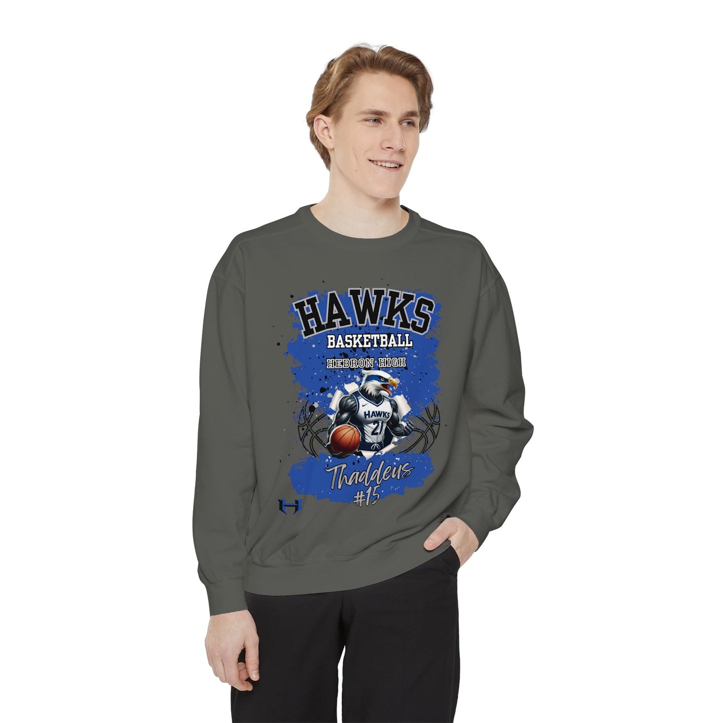 Customizable Hebron Hawks Basketball Sweatshirt, Unisex Sportswear, Garment-Dyed Hoodie, Team Spirit Apparel, Comfortable Athleisure, Perfect for Game Days