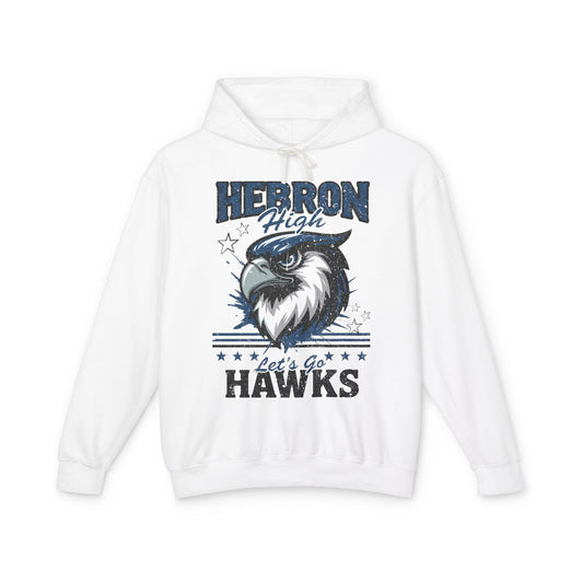 Hebron High School Spirit Lightweight Hoodie, Unisex Sweatshirt for Game Day, Let's Go Hawks Apparel, Team Pride Gift, Comfortable Athletic Wear