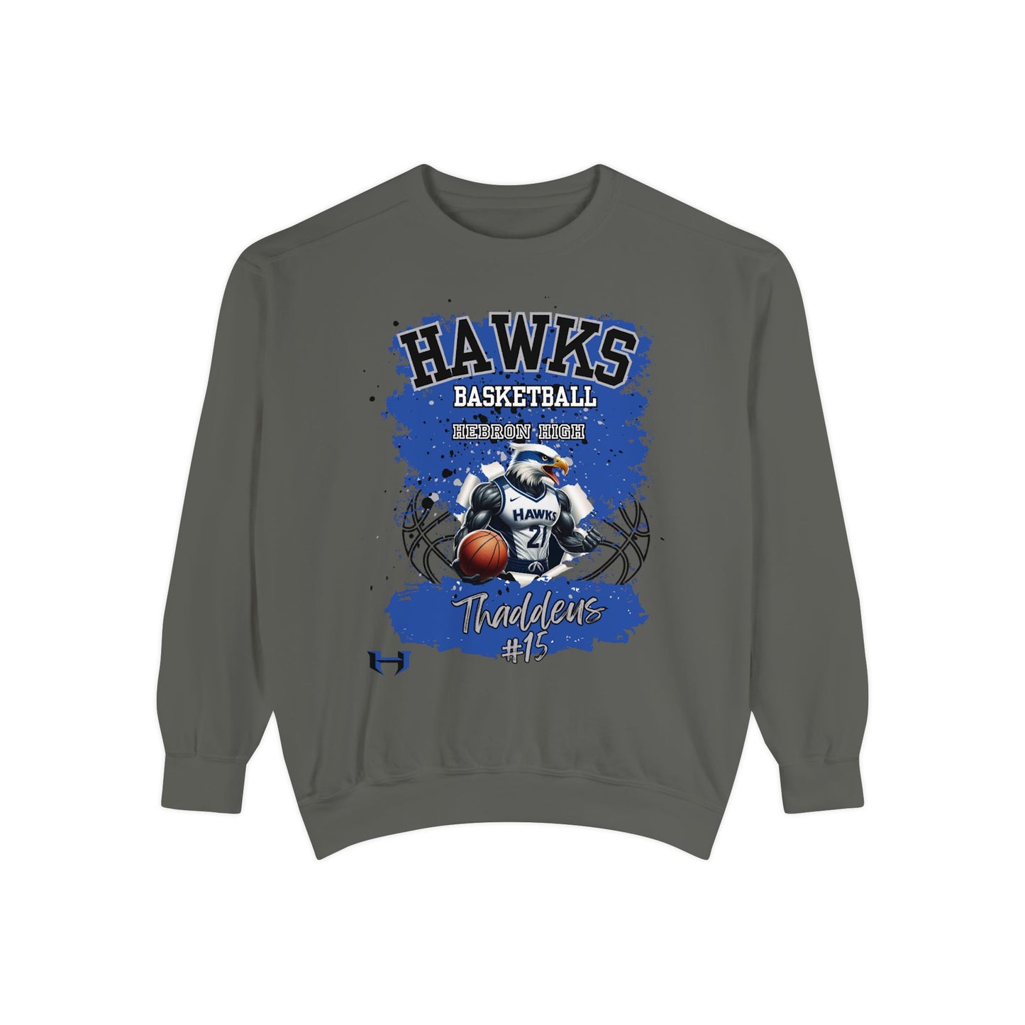 Customizable Hebron Hawks Basketball Sweatshirt, Unisex Sportswear, Garment-Dyed Hoodie, Team Spirit Apparel, Comfortable Athleisure, Perfect for Game Days