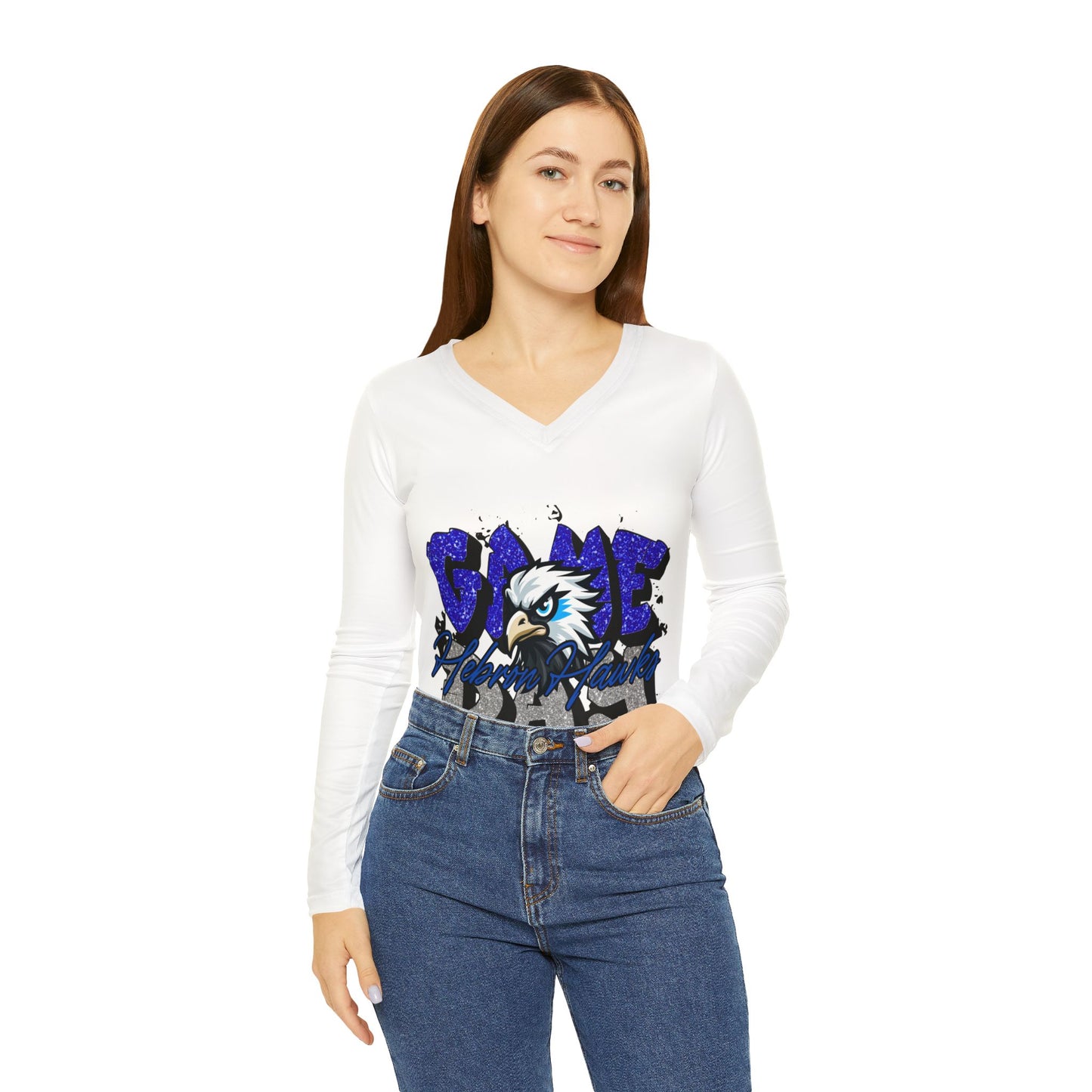 Hebron Game Day Women's Long Sleeve V-Neck Shirt, Sports Tee, Fan Apparel, Casual Wear, Tailgate Top, Team Spirit Shirt